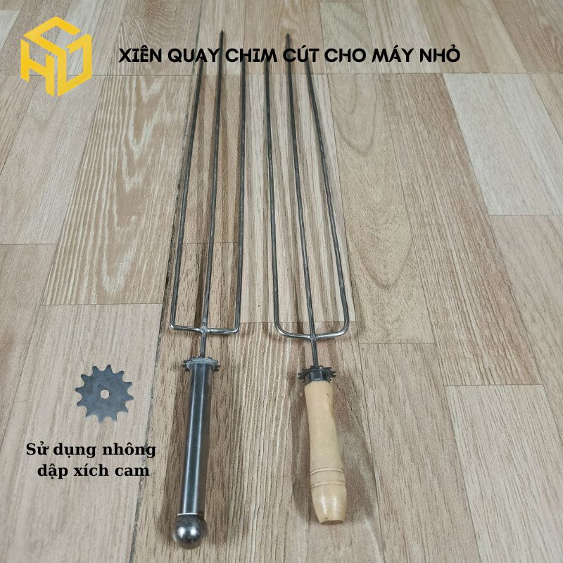 Xiên quay nướng chim cút đùi gà cho máy quay mini dùng nhông sên cam xe máy