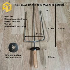 Xiên nướng gà vịt cho máy nướng thịt tự động mini, Xiên 3 chỉa dùng nhông đầu bò xe máy cán gỗ, inox