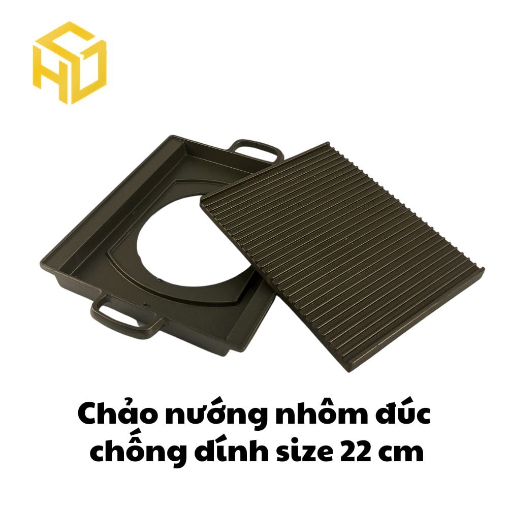 Chảo gang đúc chống dính hình vuông hai mảnh ghép size 22 cm phong cách nướng Hàn Quốc, Nhật Bản