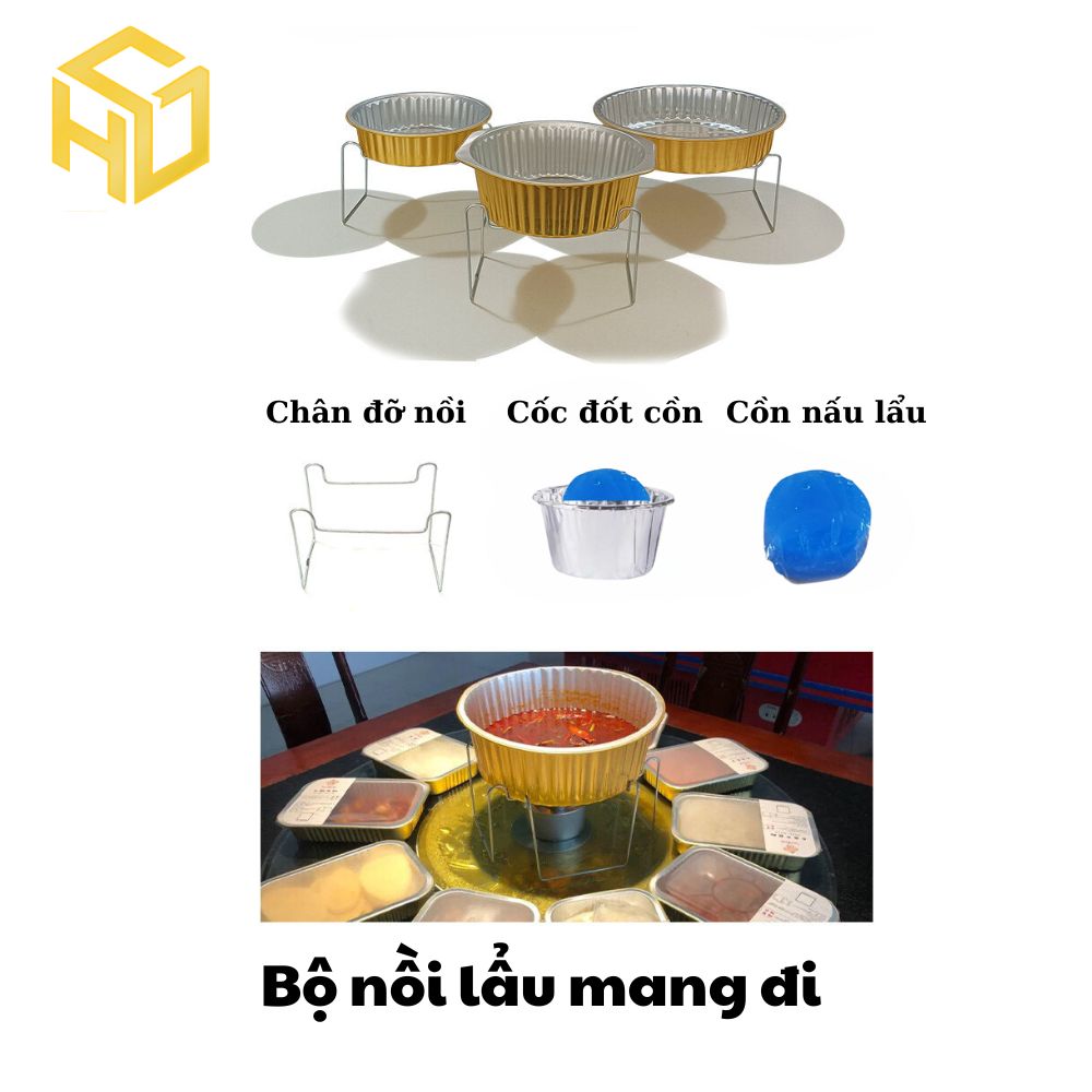 Combo Nồi Lẩu nhôm có nắp 1430ml & bếp Cồn dùng lẩu mang về Cho Quán Ăn và nấu ăn ngoài trời.