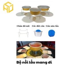Combo Nồi Lẩu nhôm có nắp 1430ml & bếp Cồn dùng lẩu mang về Cho Quán Ăn và nấu ăn ngoài trời.