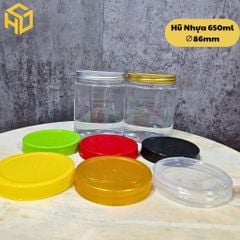 Combo 12 hũ nhựa PET 650ml ,Cổ 86mm kèm nắp nhôm, nắp nhựa. Hũ trong, cứng cáp đựng thực phẩm