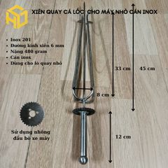 Xiên nướng cá lóc, cá quả lò quay nướng tự động mini, dùng nhông đầu bò xe máy cán gỗ & cán inox
