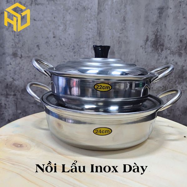 Nồi lẩu inox Hương Giang cao cấp cho nhà hàng, quán ăn dày 5 dem, nắp inox