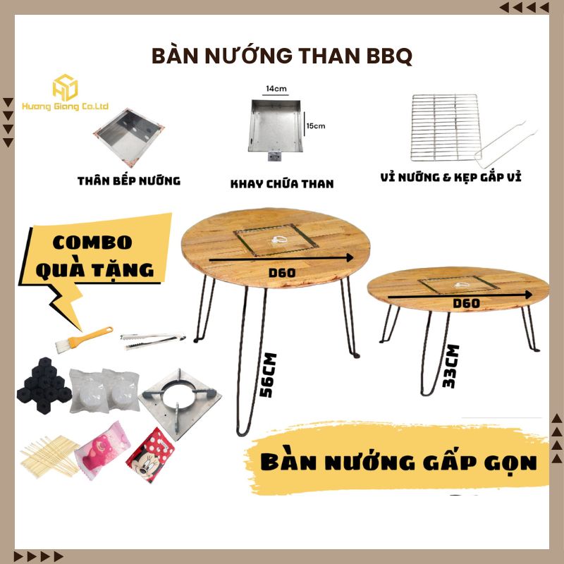 Bàn nướng gấp gọn tiện lợi - Bàn nướng than BBQ ngoài trời, dã ngoại, tiệc tại nhà, quán vỉa hè