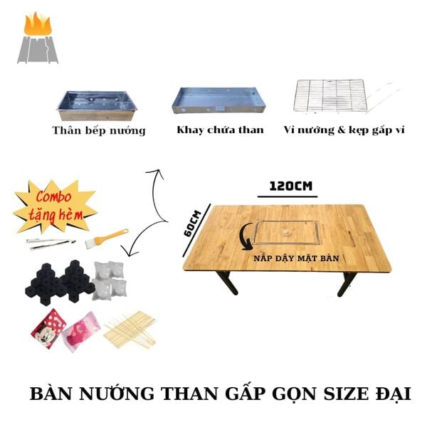 Bàn nướng gấp gọn cao cấp chuyên làm tiệc nướng - Bàn nướng ngoài trời picnic, dã ngoại tiện lợi