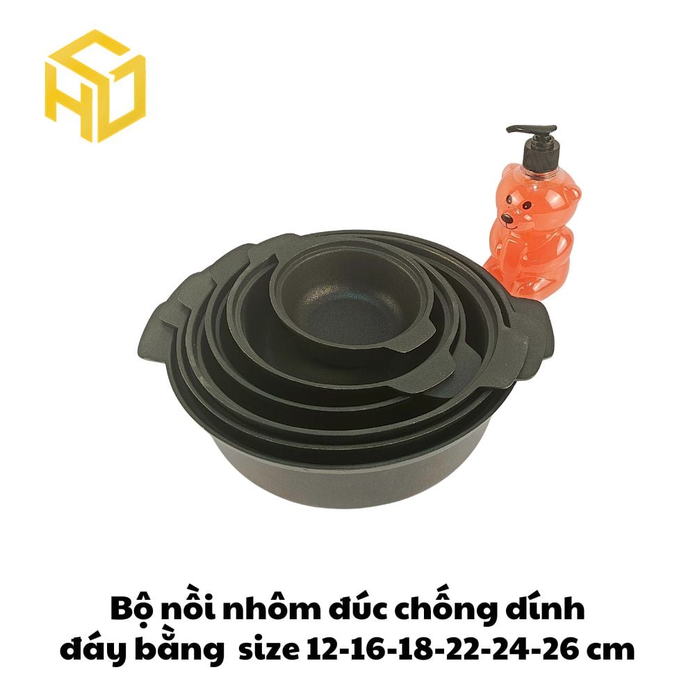 Nồi Nhôm Đúc Size 26cm Đáy Bằng Chống Dính Nắp Kính Cao Cấp Dành Cho Nhà Hàng - Giữ Nhiệt Tốt