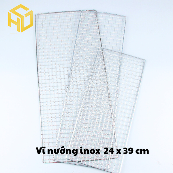 Vỉ nướng BBQ thép không gỉ đan ô vuông 24 x39 cm