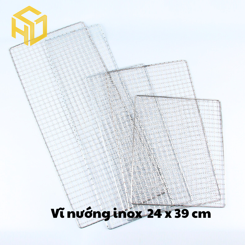 Vỉ nướng BBQ thép không gỉ đan ô vuông 24 x39 cm