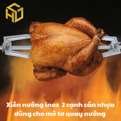 Cây xiên quay nướng gà vịt cho máy quay tự động | xiên nướng gà vịt inox 2 cạnh