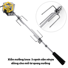 Cây xiên quay nướng gà vịt cho máy quay tự động | xiên nướng gà vịt inox 4 cạnh