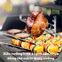 Cây xiên quay nướng gà vịt cho máy quay tự động | xiên nướng gà vịt inox 4 cạnh