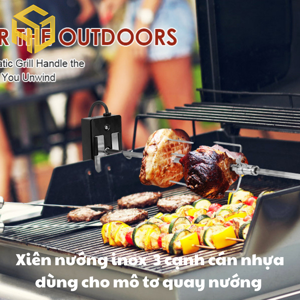 Cây xiên quay nướng gà vịt cho máy quay tự động | xiên nướng gà vịt inox 4 cạnh