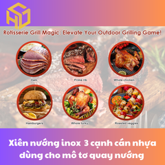 Cây xiên quay nướng gà vịt cho máy quay tự động | xiên nướng gà vịt inox 4 cạnh