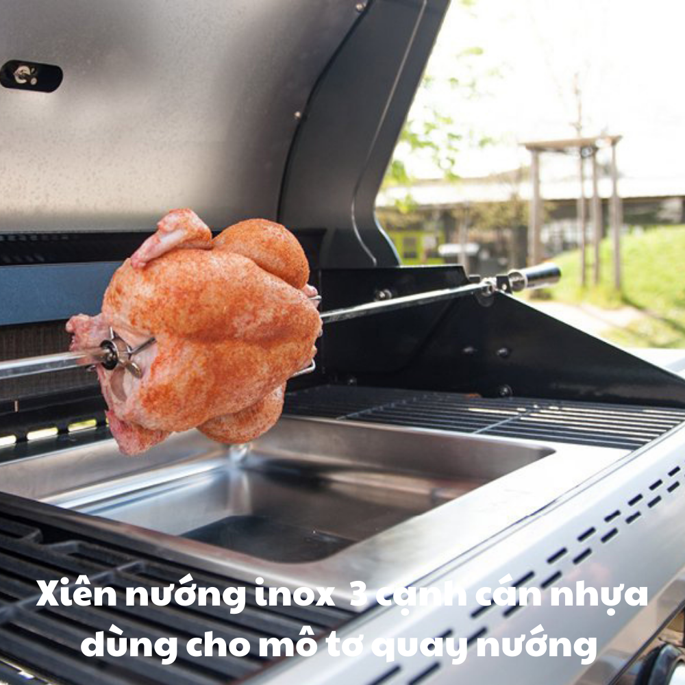 Cây xiên quay nướng gà vịt cho máy quay tự động | xiên nướng gà vịt inox 4 cạnh