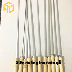 Bộ 5 Xiên inox chuôi gỗ, xiên dùng nướng thịt, inox, Nướng tiện dụng, không gỉ sét, an toàn thực phẩm