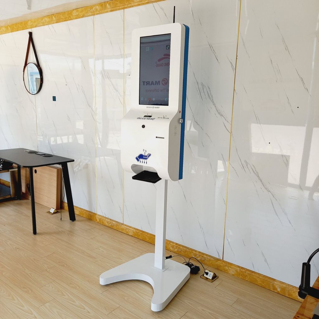 KIOSK bóc số thứ tự kết hợp  đo thân nhiệt & sát khuẩn Model MH215-WIN