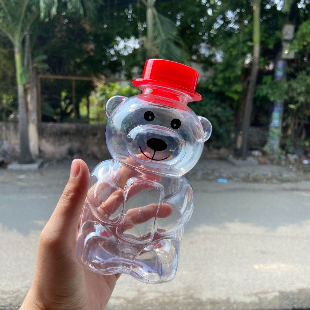 Chai Nhựa PET Hình Gấu Đỏ Padmington 450ml | Chai Lọ PET Dễ Thương An Toàn Cho Bé