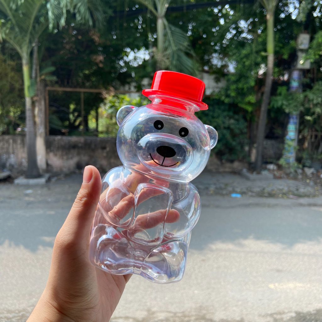 Chai Nhựa PET Hình Gấu Đỏ Padmington 450ml | Chai Lọ PET Dễ Thương An Toàn Cho Bé