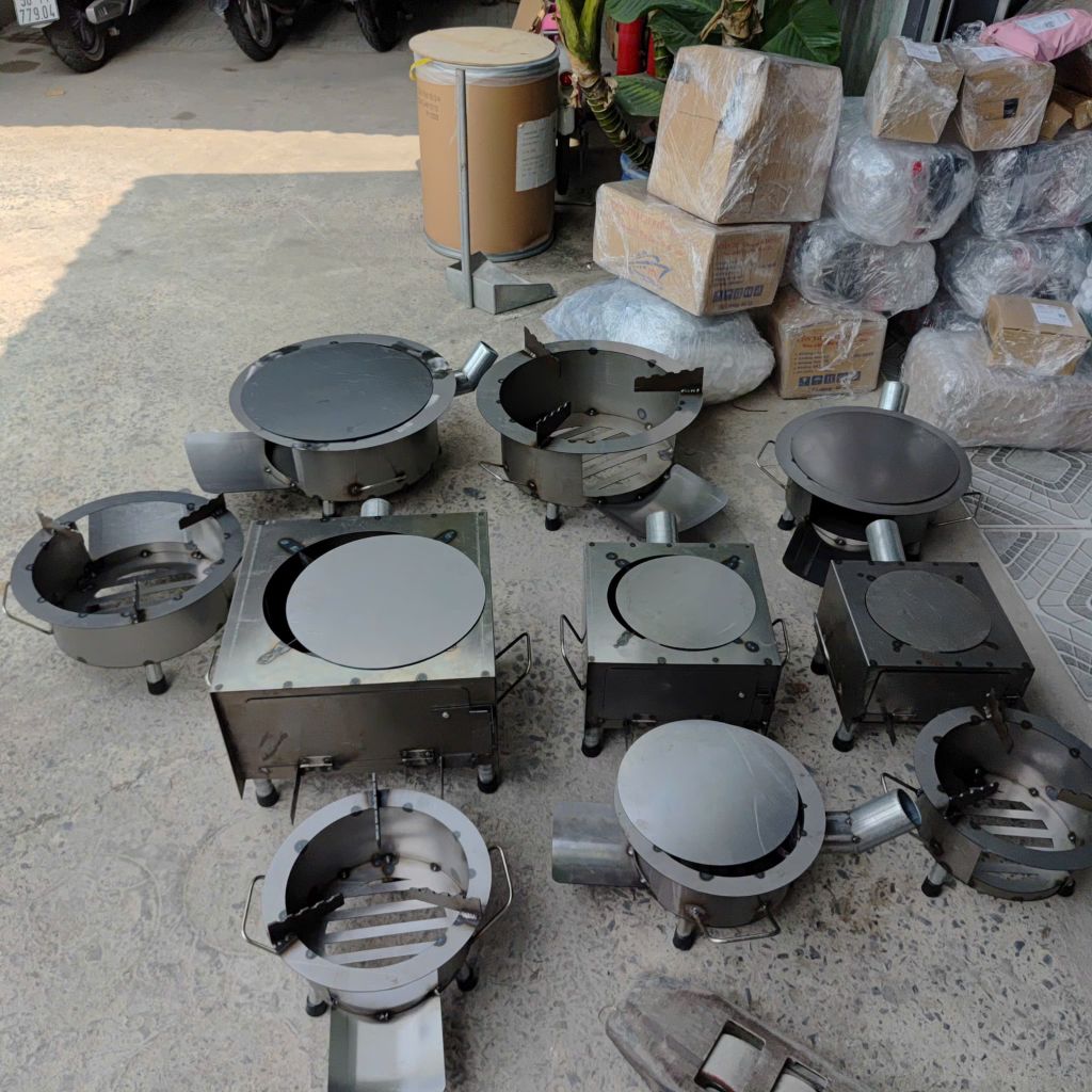 Bếp củi cải tiến HươngGiang siêu bền tròn 30cm nấu -nướng- lẩu có bệ đỡ củi, ống khói, chống đen nồi