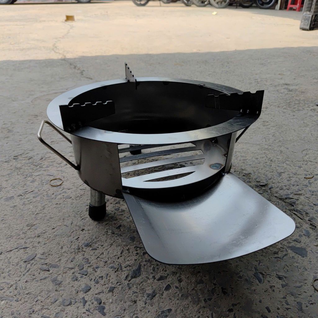 Bếp củi cải tiến HươngGiang siêu bền tròn 30cm nấu -nướng- lẩu có bệ đỡ củi, ống khói, chống đen nồi