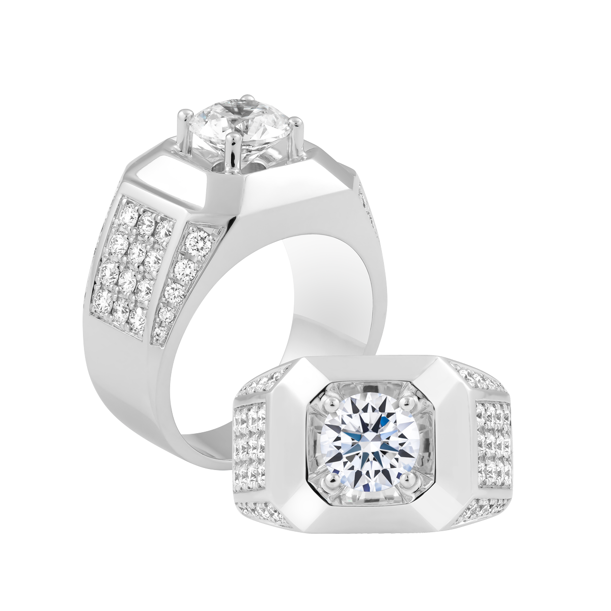 Nhẫn nam kim cương tấm vàng 14K Volvie 3CT W