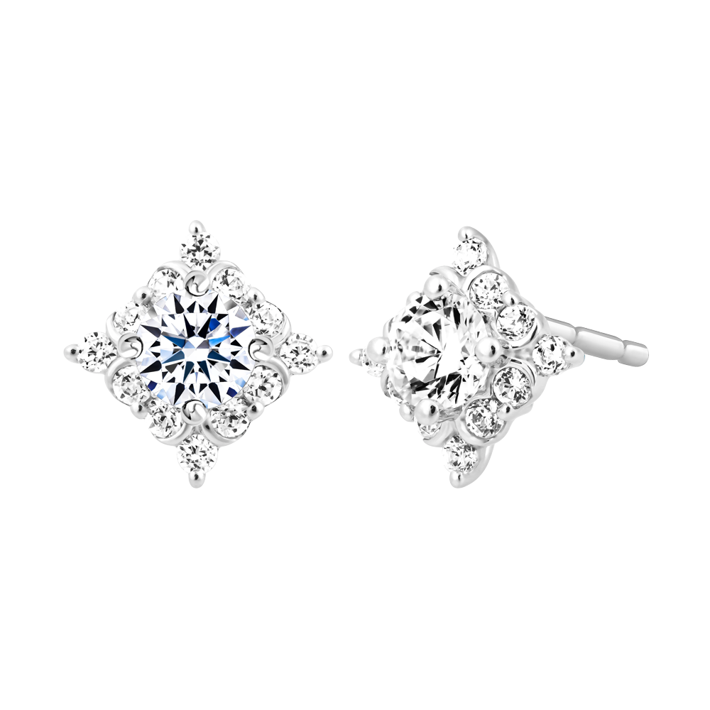 Hoa tai kim cương 8 Hearts & Arrows vàng 14K Gleeful H&A 2C