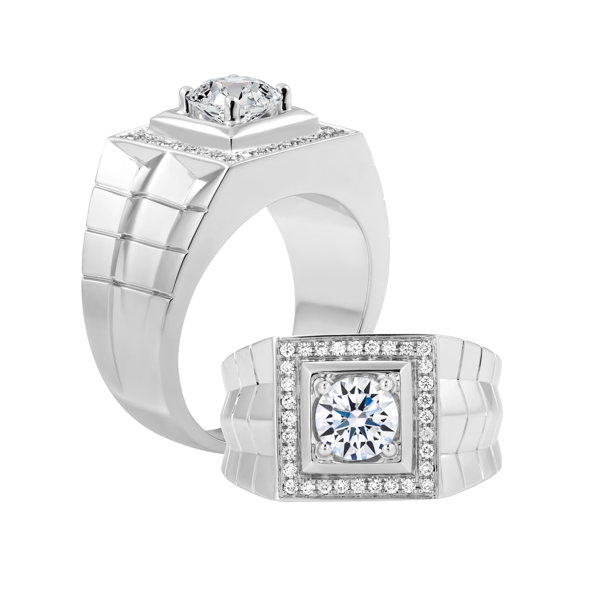 Nhẫn nam kim cương tấm vàng 14K Huracan 1.5CT W