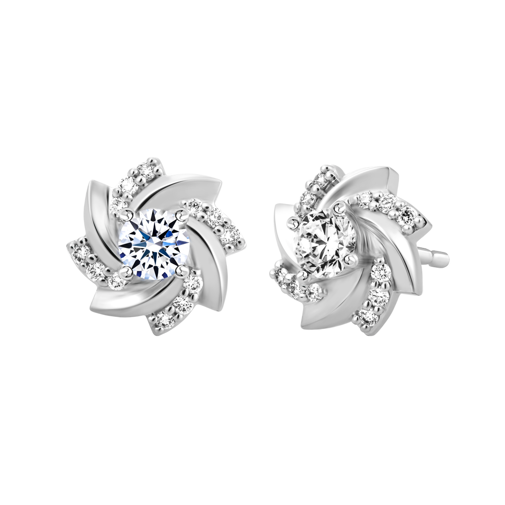 Hoa tai kim cương 8 Hearts & Arrows vàng 14K Zinia H&A 2C