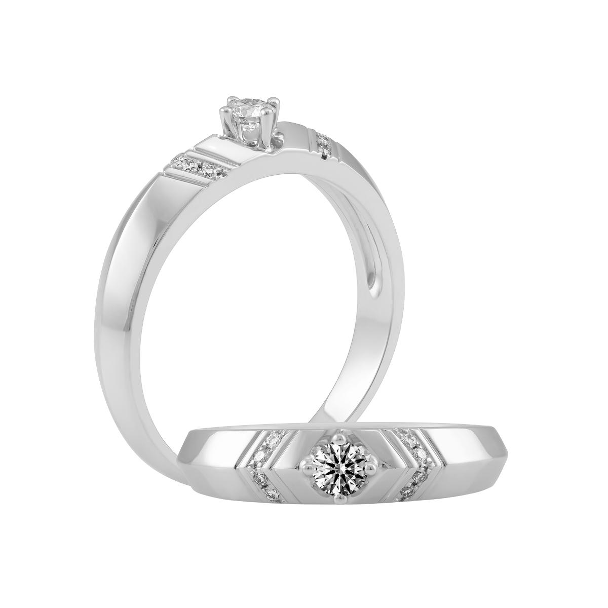Nhẫn cưới nữ kim cương vàng 14K Macerio 10p F