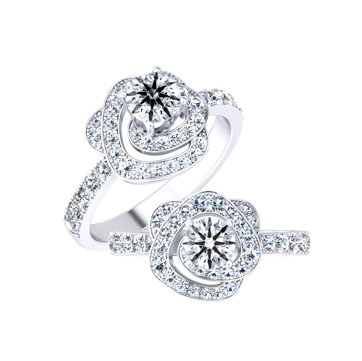 Nhẫn nữ kim cương 8 Hearts & Arrows vàng 14K Blooming Rose AD H&A 2C