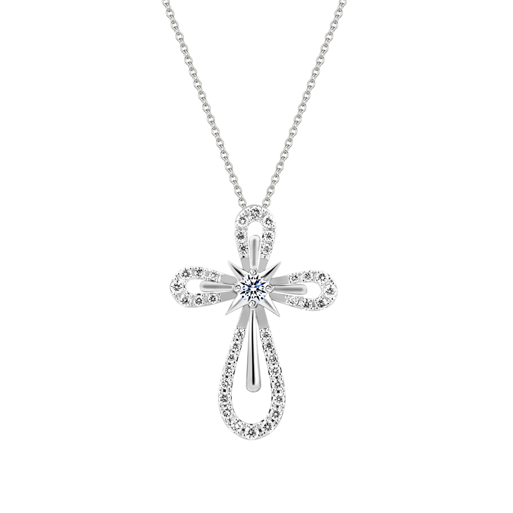 Mặt kim cương vàng 14K Shining Cross 5p