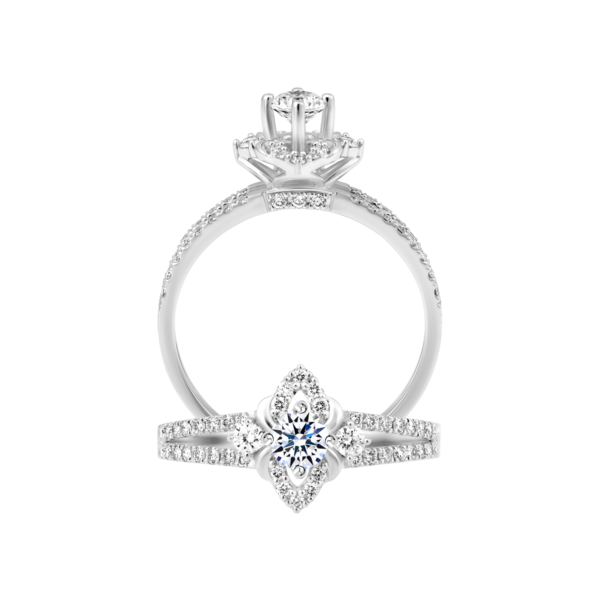 Nhẫn nữ kim cương 8 Hearts & Arrows vàng 14K Glister H&A 2C