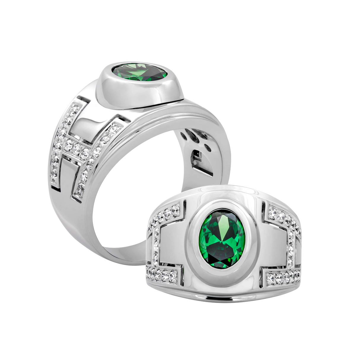 Nhẫn nam đính đá màu Emerald vàng 14K Pride S.Eme W