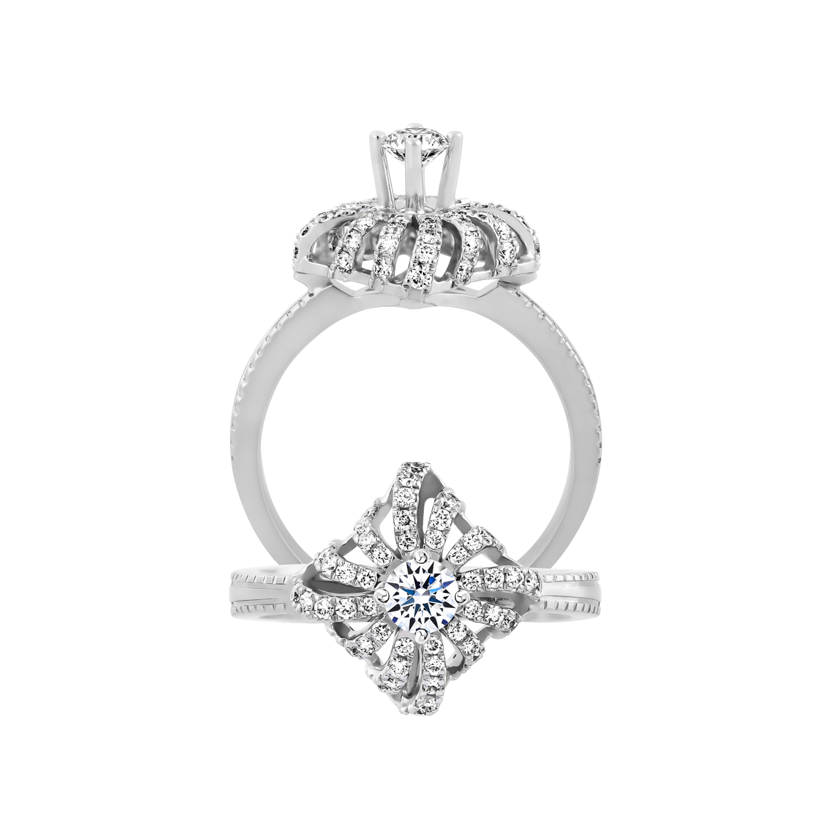 Nhẫn nữ kim cương 8 Hearts & Arrows vàng 14K Jewel N H&A 2C