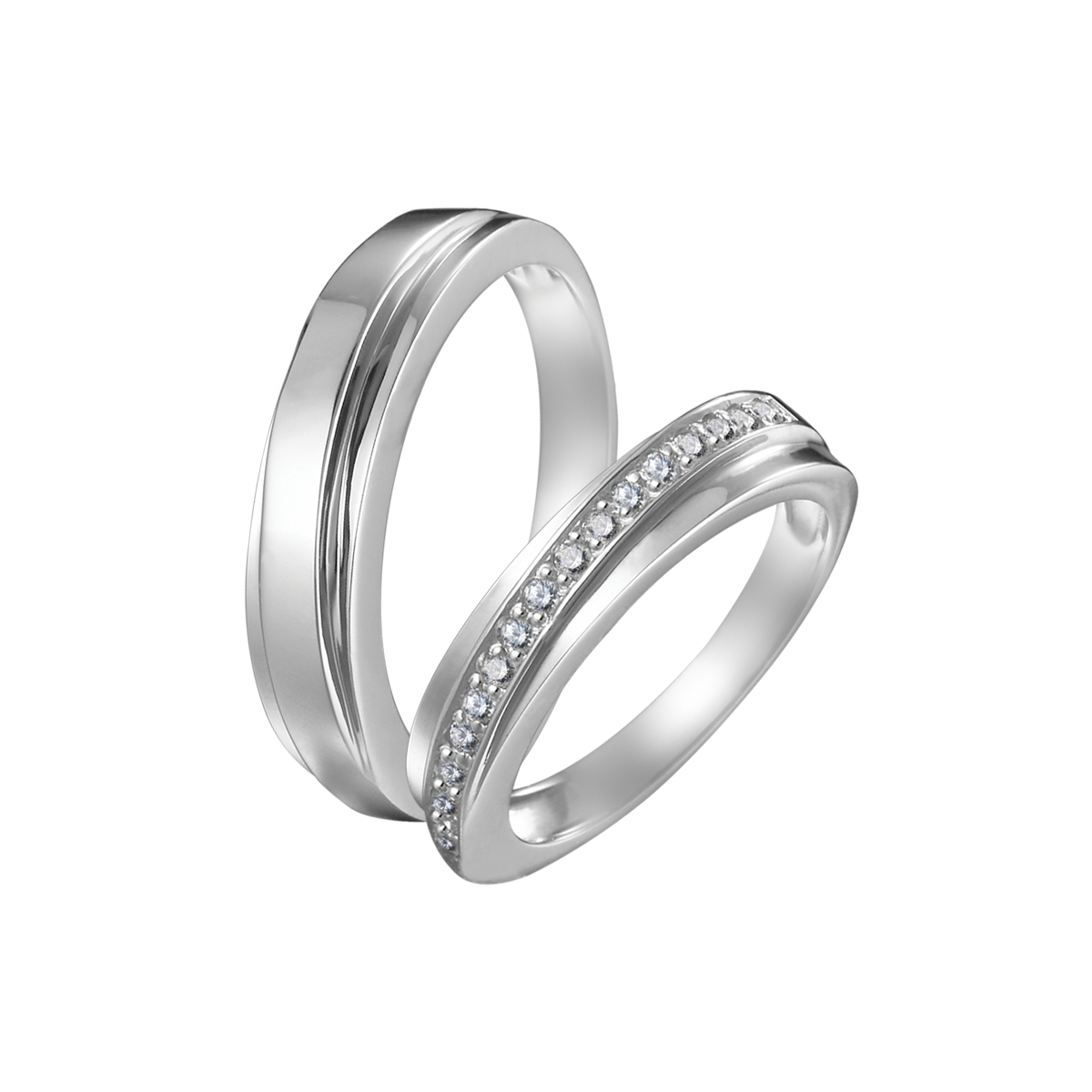 Nhẫn cưới nữ kim cương viên vàng 14K Sweet Silence F