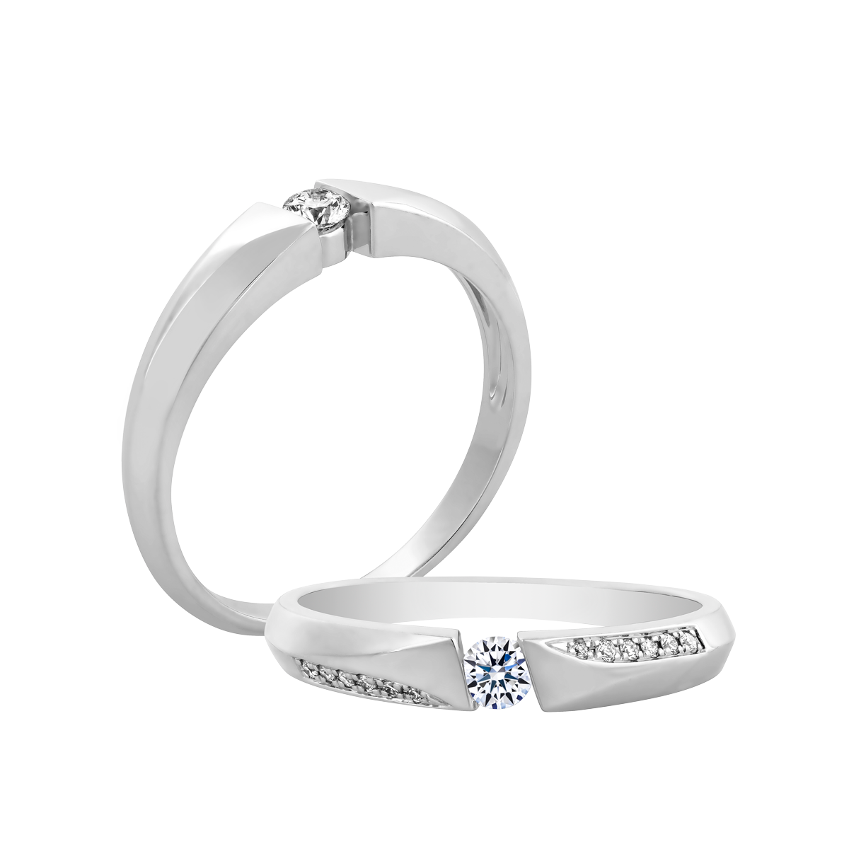 Nhẫn cưới nữ kim cương viên vàng 14K Side by Side RD2C F