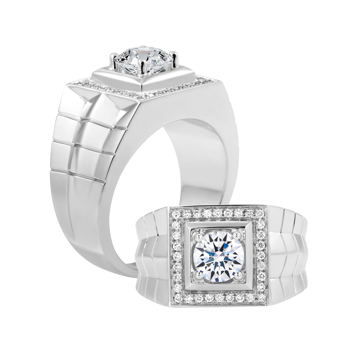 Nhẫn nam kim cương tấm vàng 14K Huracan 1CT W