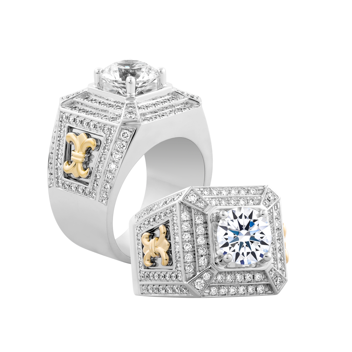 Nhẫn nam kim cương tấm vàng 14K Perugini 1.5CT WY