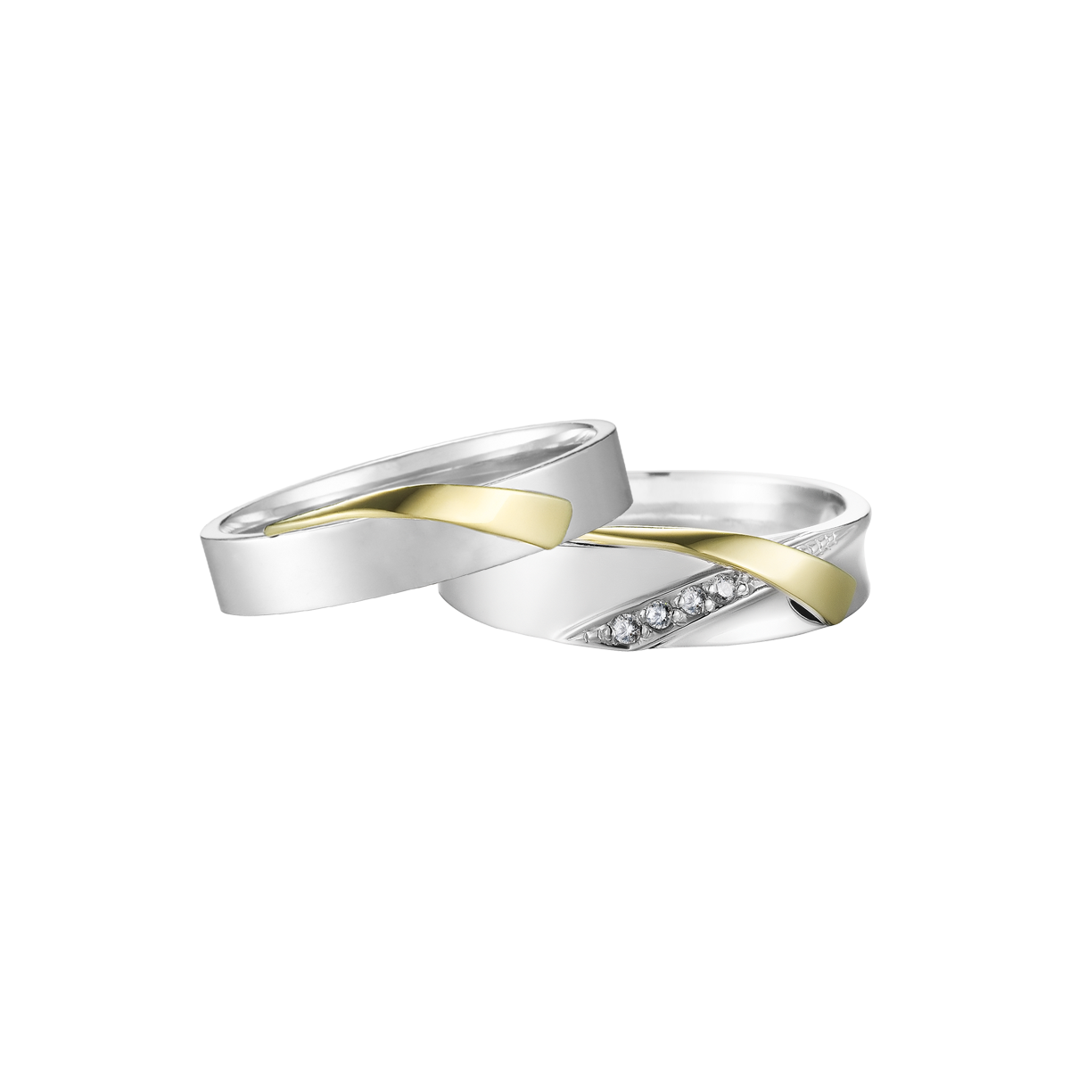 Nhẫn cưới nữ kim cương viên vàng 14K Happy pair F
