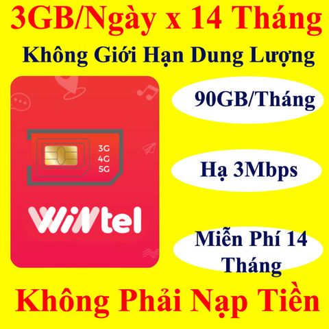 Sim 4G Không Giới Hạn Wintel 12Win60P 3GB/Ngày X14 Tháng