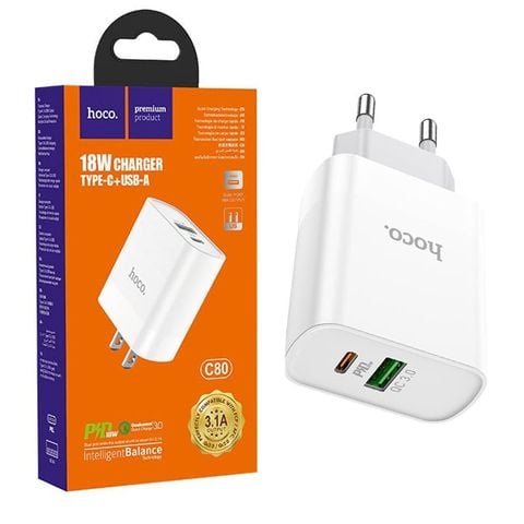 Củ Sạc Nhanh 20W Hoco C80 Type-C + USB-A