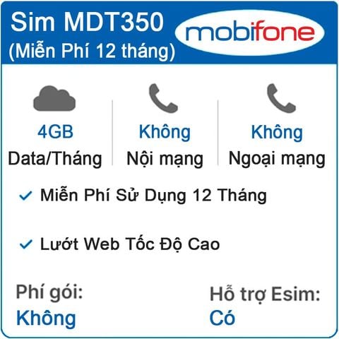 Sim 4G MobiFone 4Gb x 12 Tháng Trọn Gói 12 Tháng MDT350