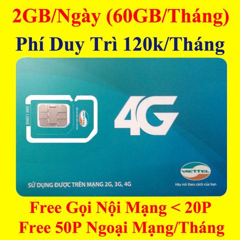 Sim 4G Viettel V120 Khuyến Mại 62Gb/Tháng Gọi Miễn Phí