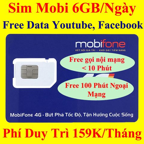 Sim 4G MobiFone TK159 6GB/Ngày Free Youtube Facabook