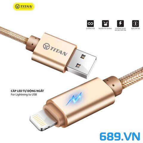 Dây Cáp Sạc iPhone, iPad Chân Lightning Titan CL22 Đèn LED Tự Ngắt