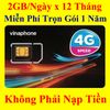 Sim 4G VinaPhone Fhappy 62Gb/Tháng Trọn Gói 1 Năm Không Phải Nạp Tiền