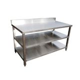  Bàn bếp inox có 2 giá phẳng và thành sau 