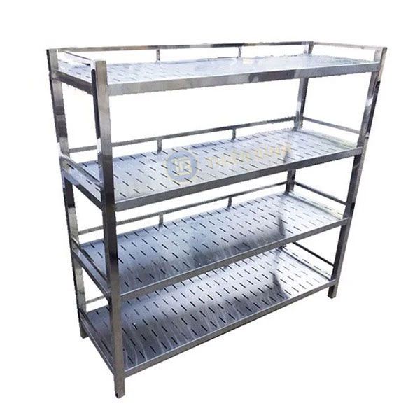 Kệ inox 4 tầng đục lỗ có lan can giá tốt – Nhà Phân phối Thiên Bình Group