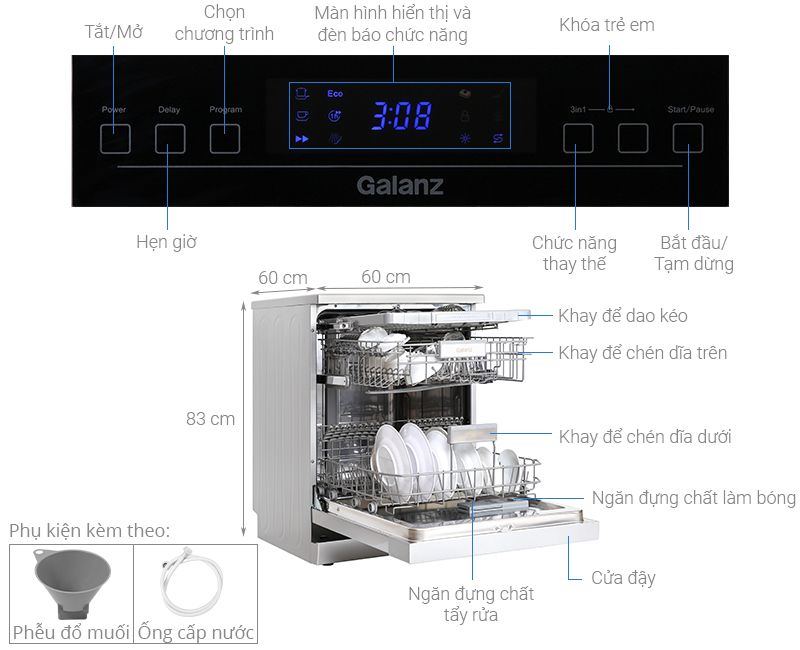 Máy rửa bát Galanz W60B1A401M-AE5(SS) (15 bộ tiêu chuẩn)